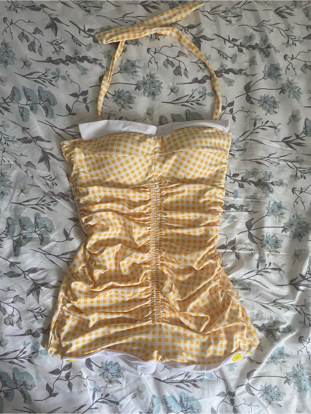 gingham 1950s halter bow knot one-piece swimsuit
